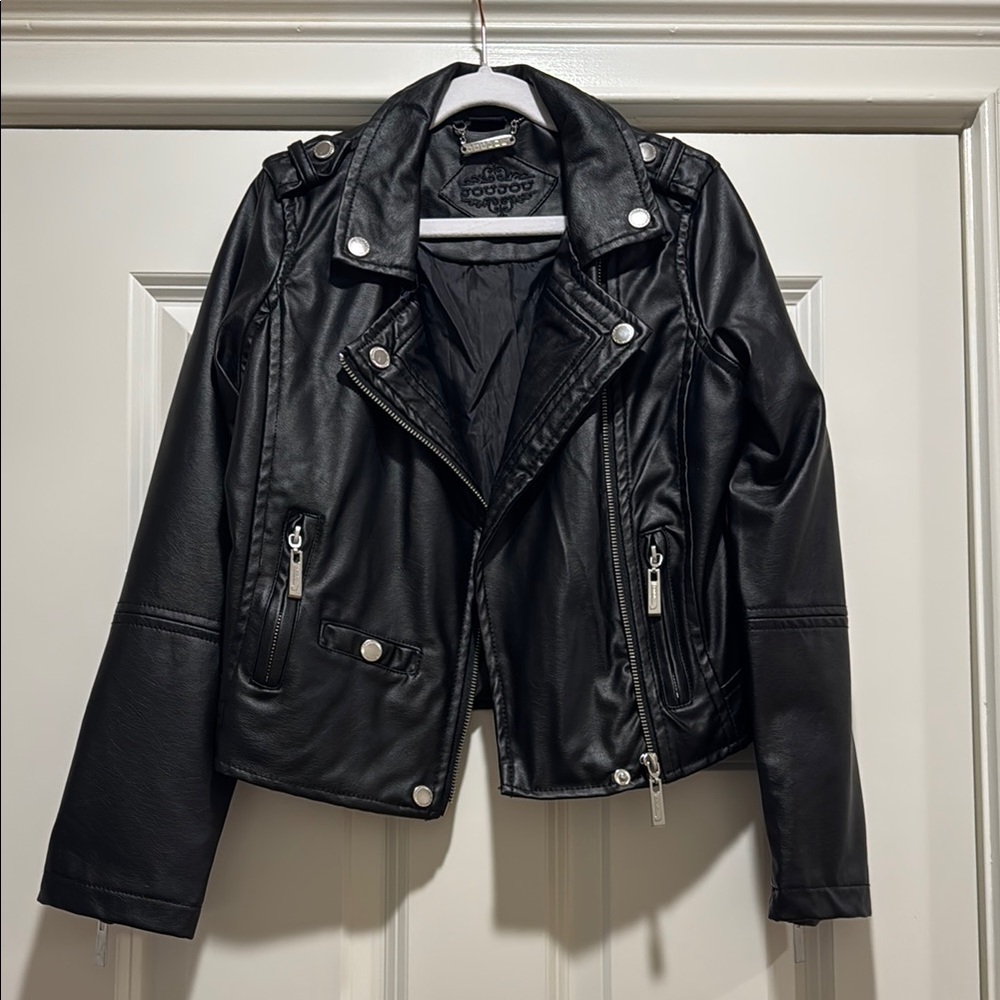 GIRLS size 10/12 Black Faux Leather Jacket